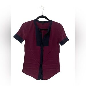 Vintage J.Crew 100% Silk Blouse – Plum & Navy Contrast Trim